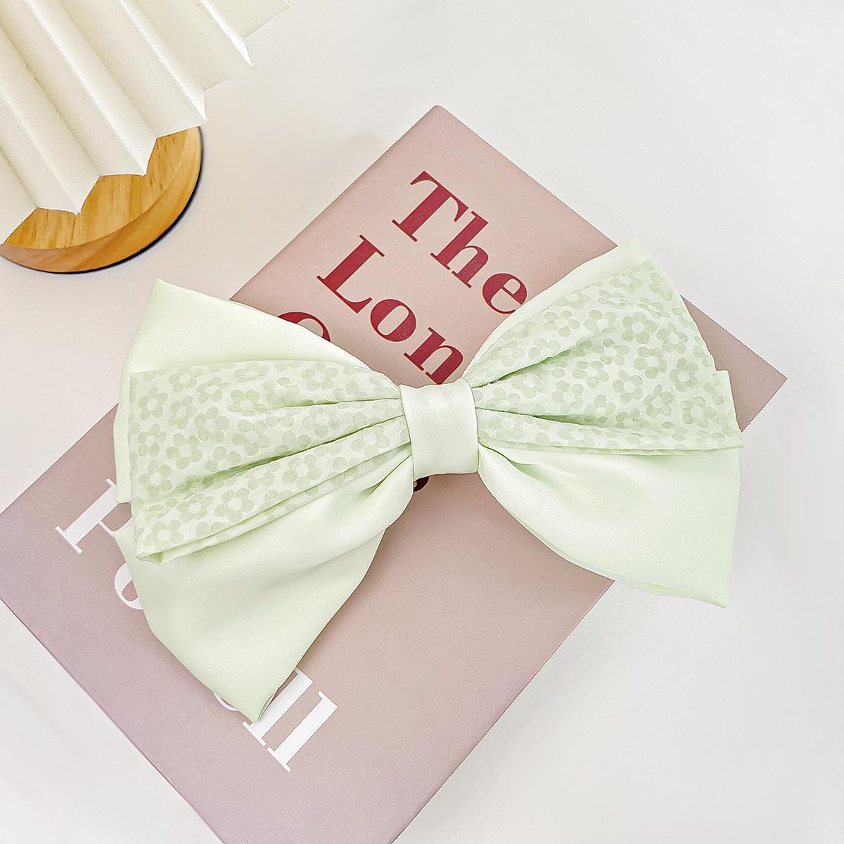 Large Satin Bow Hair Clip for Women, Elegant French Style Barrette Spring Clip, Oversized Ribbon Bow Hair Accessories for Hair светло-зеленый