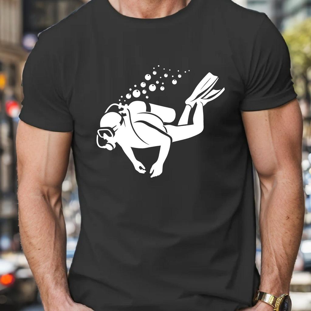 Scuba Diver Graphic Tee Men Breathable Cotton Short Sleeve TShirt Casual Summer Crew Neck
