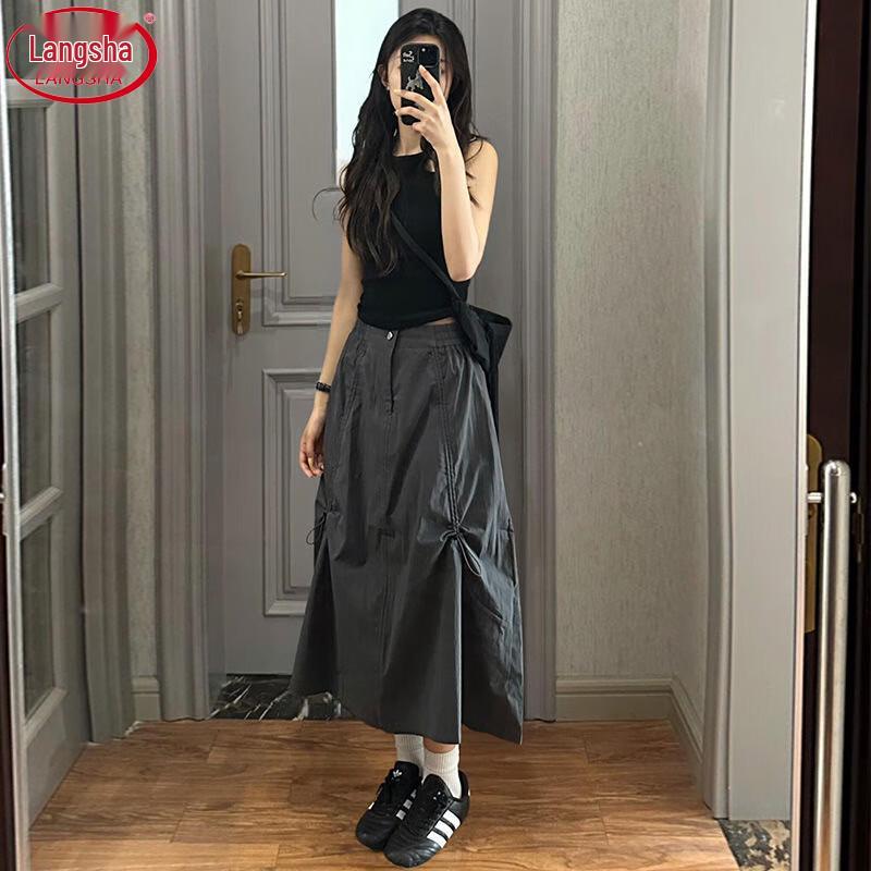 Women's High-Waist Drawstring A-Line Utility Skirt