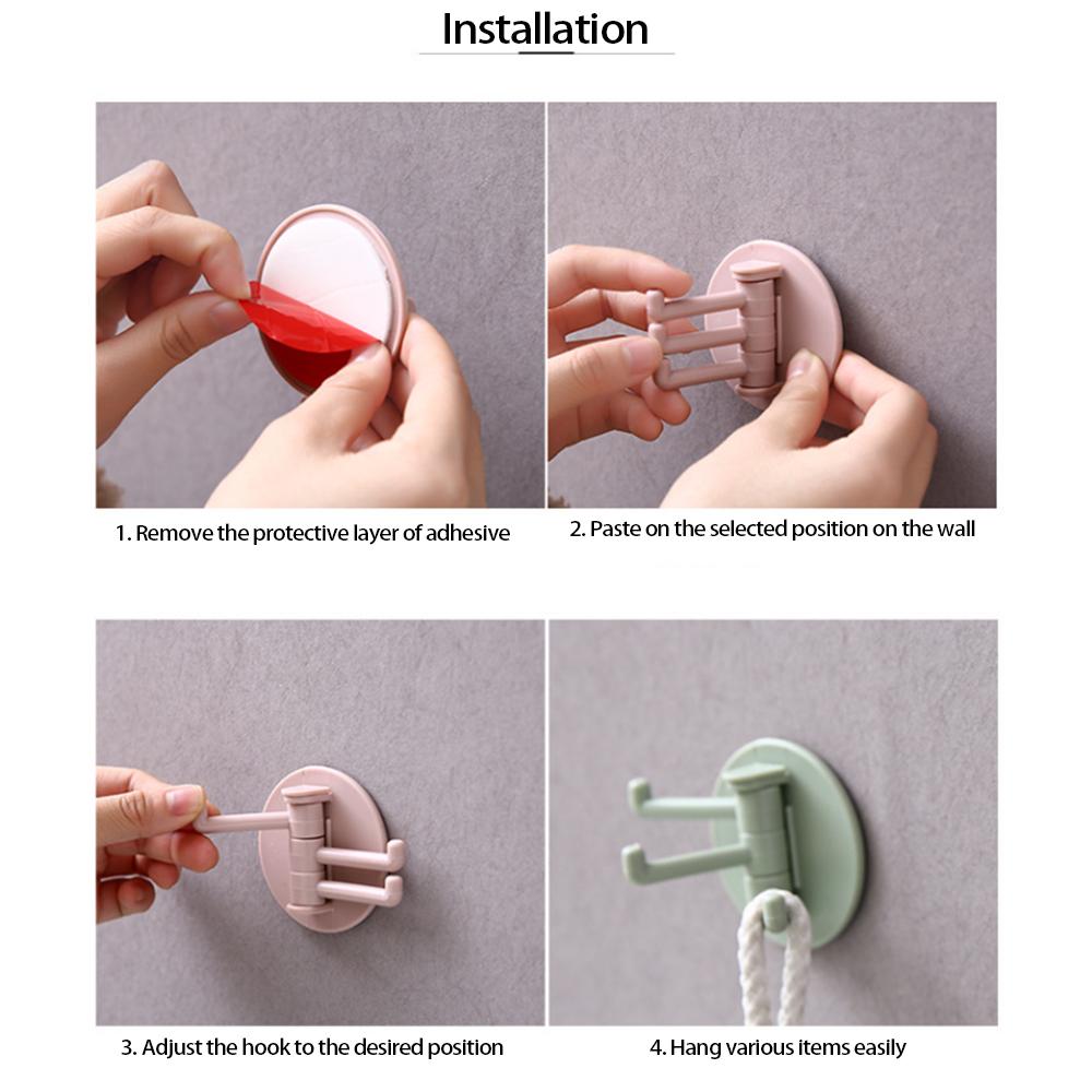 Rotatable Adhesive Wall Hook Rack for Kitchen and Bathroom with Multiple Hooks
