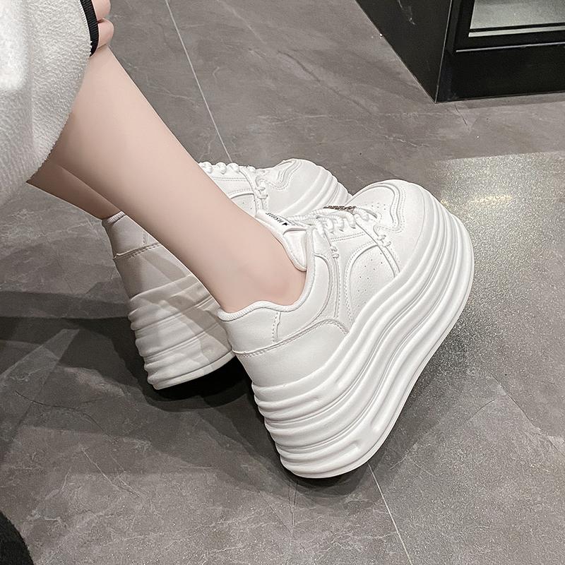 Fashion High Platform Shoes Women Spring Autumn Chunky Sneakers Designer Thick Sole Leather Sports Shoes Breathable Sneakers Woman