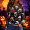 Women's Print Long Sleeve Neck Top with Side Slit Casual Blouse