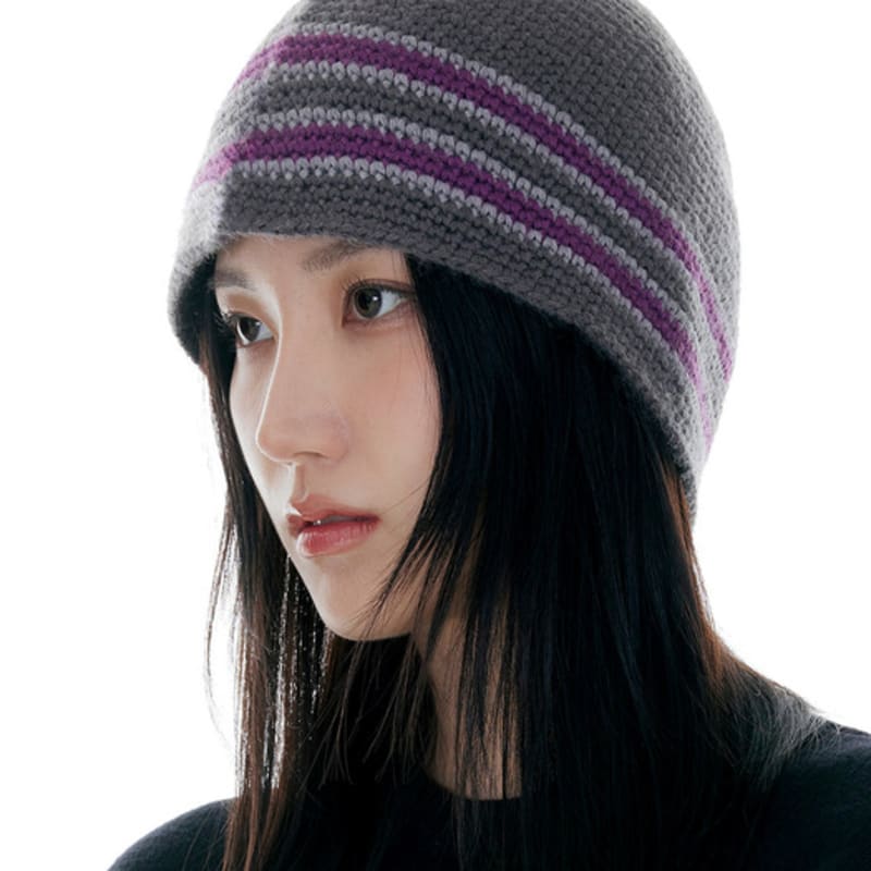 

Полосатая шерстяная вязаная шапка LUOESPAC (Серый) Free