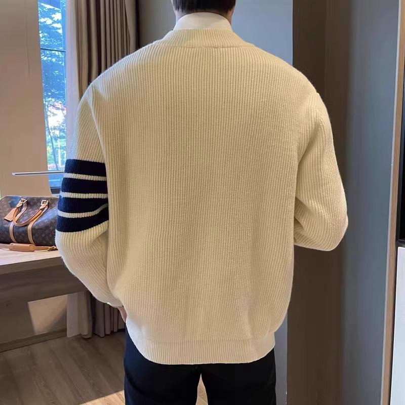 Herren Vielseitige Strickjacke mit Umlegekragen, Hochwertige Lässige Vier-Streifen Leichte Jacke für Frühling und Herbst