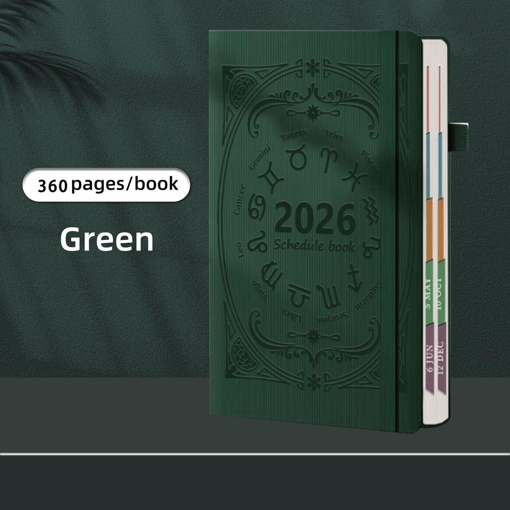 2026 A5 Textured PU Portable Agenda Book English Calendar Book Notepads Creative Daily Planner Reminder Desktop Date Calendar