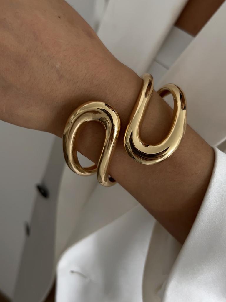 Ingemark Punk Vintage Geometrico Heavy Metal Bracciali a Molla per Donne Hip Hop Colore Oro Braccialetti a Bracciale Aperto Gioielli per Coppia Uomini