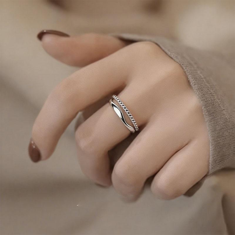 1Pcs Double-layer twisted wire ring with adjustable opening. Women s simple stainless steel ring.