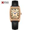 Fashion Ofns Brand Women's Quartz Watch Vintage Barrel Shape Two Half Hand Leather Strap Waterproof Dress Leather Wrist Watches