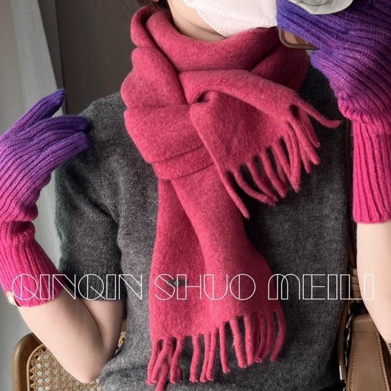 Soft Waxy Skin-friendly Wool Small Scarf for Female Winter Bloggers To Wear Colorful Scarves