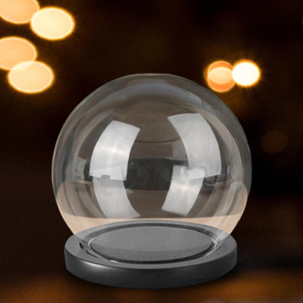 Clear Glass Display Dome with Wooden Base Dollhouse Decoration Bell Jar Display Case Pedestals Micro Landscape Holder