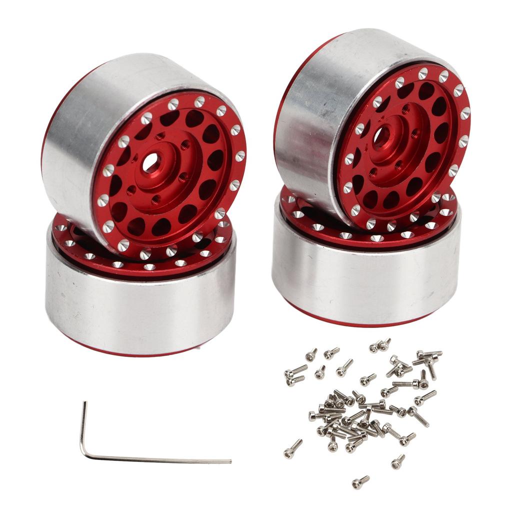 4 PCS RC Beadlock Wheel Hubs Aluminum Alloy RC Wheel Rims Hub for Traxxas 1 18 RC Cars for Axial SCX24 1 24 RC Cars Red