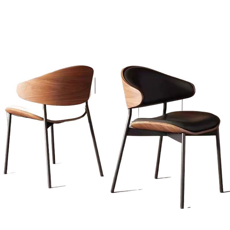Italian Minimalist Dining Chair, Modern Luxury, Solid Wood, Leather Upholstered, Vintage Style, Simple Backrest Chair.