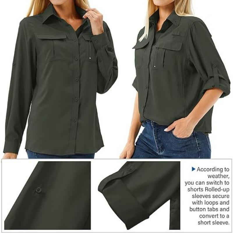 Camicia da Donna Casual a Maniche Corte Traspirante, Elastica, Asciugatura Rapida, con Zip, Colletto Reversibile e Tasca