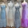 Elegant feathers light purple floating sleeve long dress high-end celebrity banquet host performance evening dress LA11011