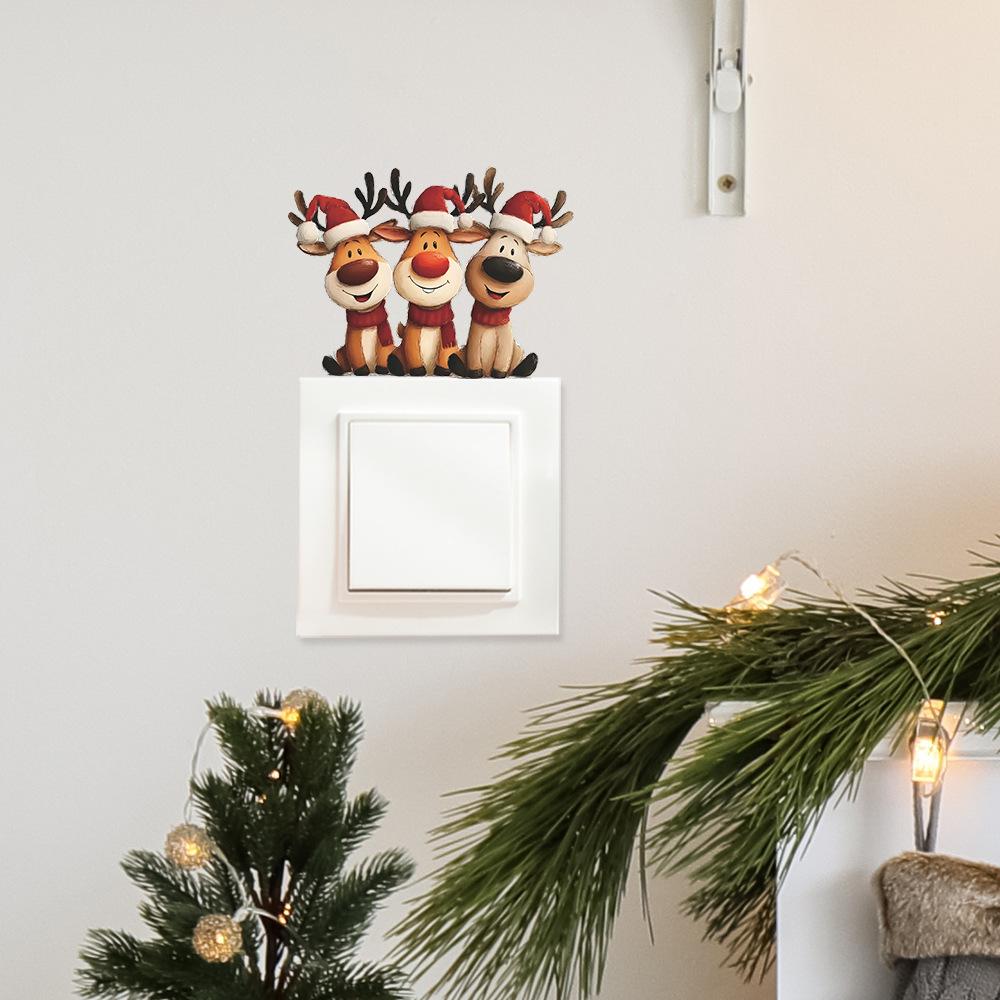 Cartoon Christmas Atmosphere Reindeer Living Room Dining Room, Entrance Hall Wall Switch Beautification Stickers