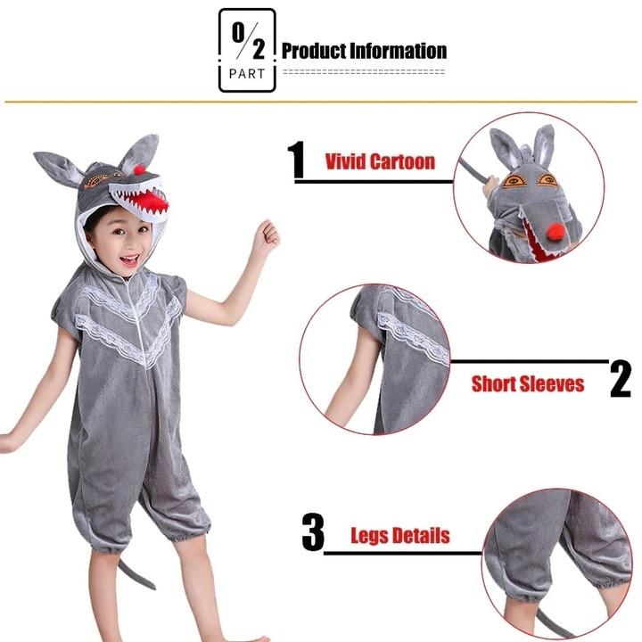 Kids Grey Wolf Costume 7-8 Years Role Play Party Wear Halloween Outfit