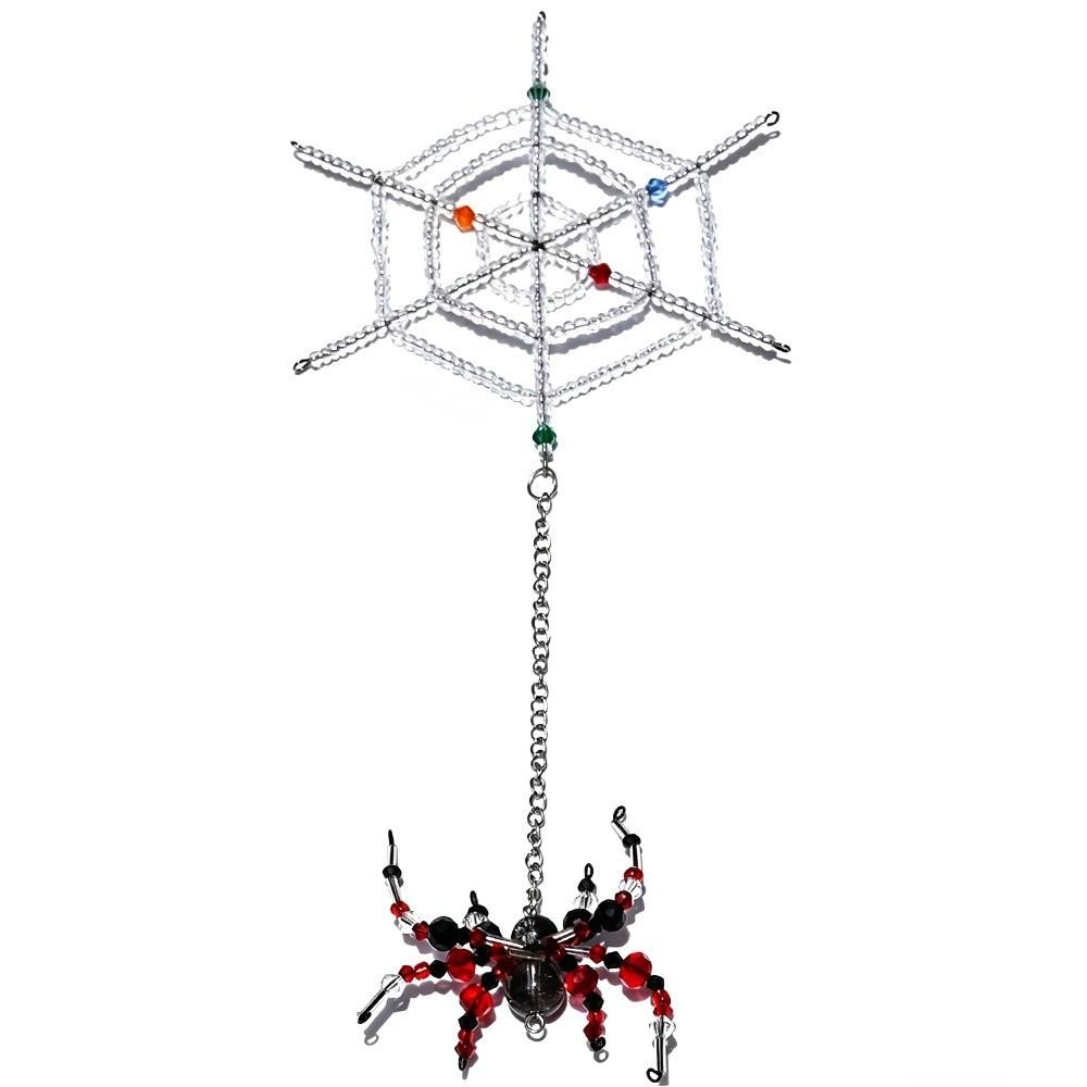 Colorful Beaded Spider and Spider Web Decorations Crystal Halloween Decorations Haunted House