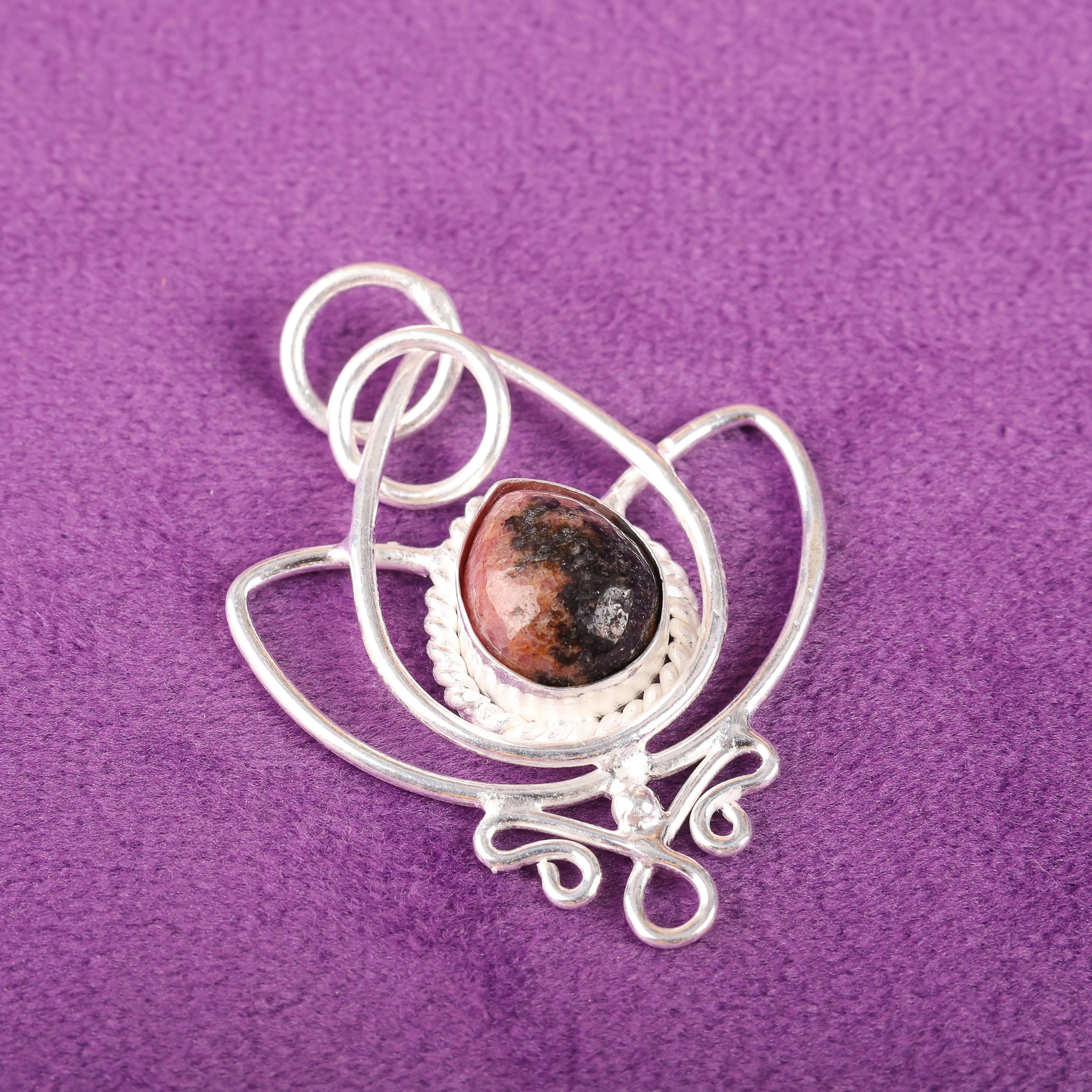 

Украшения из драгоценного камня Черный Родонит, Подвеска из стерлингового серебра 925 пробы, Великолепная серебряная подвеска Бохо ручной работы для свадебного подарка 1.44 Inches чёрный