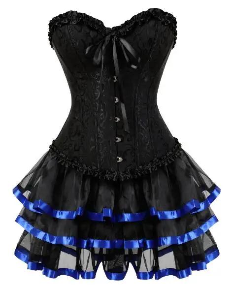 Corset Dress Skirts Set Tutu for Women Party Bustiers Costume Sexy Lace Up Vintage Corselet Clothing Black