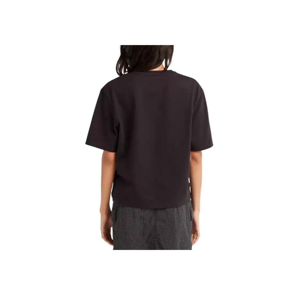 Timberland Solid Color Single Pocket Logo Embroidered Round Neck Short Sleeve T-Shirt Women Tops Black A6AAS-001