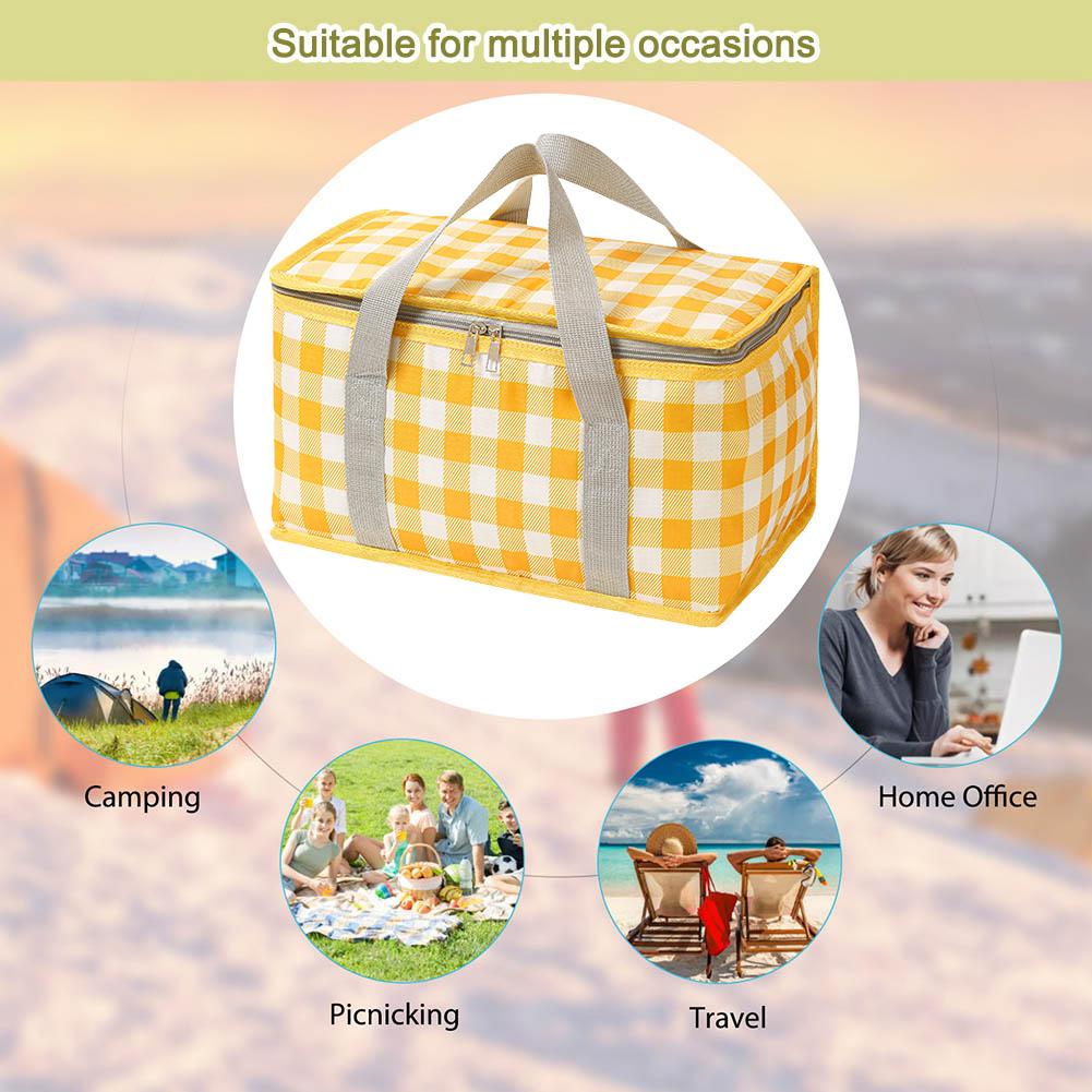 Kostkovaná pikniková taška Velká kapacita Přenosná taška s chladicím sáčkem Ochrana proti chladu Krabička na oběd Izolační taška na pláž Školu Kancelář