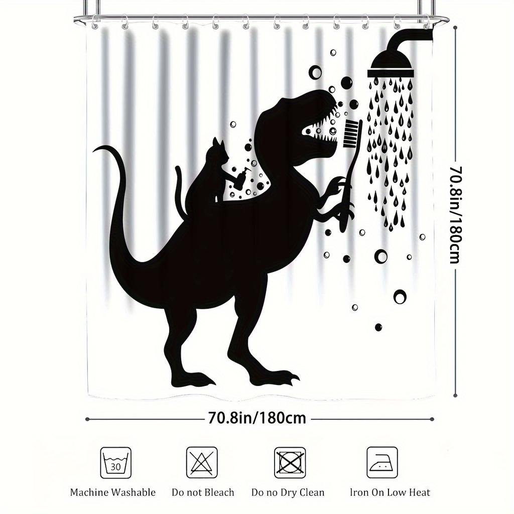 4pcs Funny Dinosaur Shower Curtain Suit, Shower Curtain Suit with Non-slip Bath Mat, Toilet Lid, U-shaped Carpet