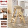 Three-Step Solid Wood Folding Ladder Stool: Multifunctional for Kitchen and Bar Use