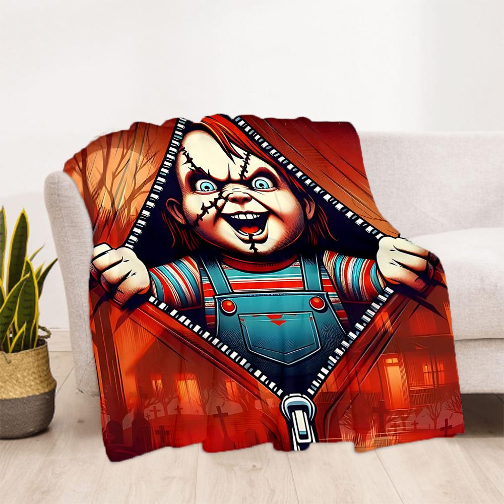 1PC Child's Play Chucky Outdoor Flannel Throw Blanket - HD Printed Lightweight Soft Warm All-Season Blanket for Sofa, Bed, Travel, Camping 109