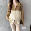 Retro Zipper Sweater Polo Collar Contrasting Color Gentle Wind Twist Knitted Cardigan Jacket with Spring Clothes New