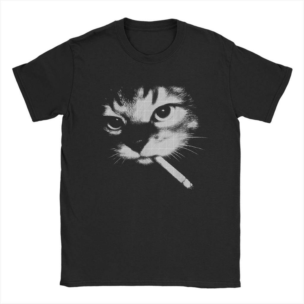 Man T Shirt Funny Smoking Black Cat Face Meme T-Shirts Fashion Summer Tee Shirt Awesome Printed Pure Cotton Tops Plus Size