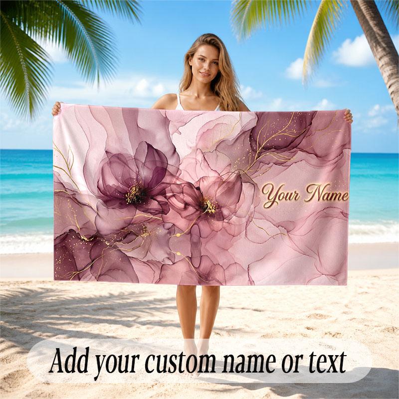 Floral Garden Theme Soft Beach Towel Personalized Custom Name Text Towel Portable for Beach Pool Travel