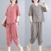Maglietta di grandi dimensioni Pantaloni lunghi Due pezzi Maglie a maniche corte Pantaloni lunghi Larghi Casual Retro Due pezzi Cotone Due pezzi Abbigliamento da donna