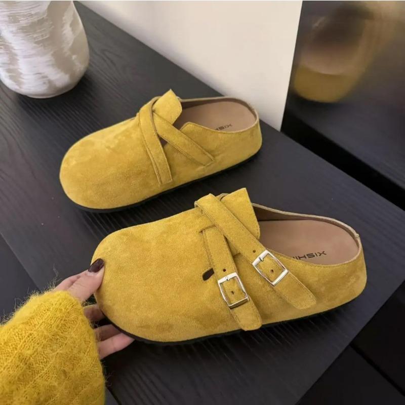 Lazy Chong Chong Chong Vollleder Weiche Sohle Rindsleder Damen Baotou Halbschuhe Weiche Sohle Ein Pedal Außenpantoffeln