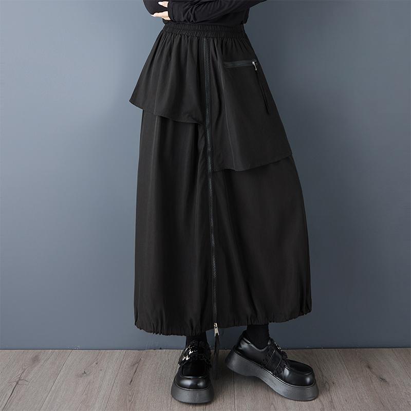 DIMANAF 2026 Frühling Übergröße Damen Lange Röcke Hosen Übergröße Mode Damenbekleidung Schwarz Elastischer Bund Reißverschluss
