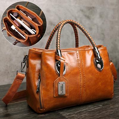 El dokuması Üst Saplı Çanta Büyük Kapasiteli Deri Çanta Taş Desen Kadınlar Için Crossbody Omuz Çantaları