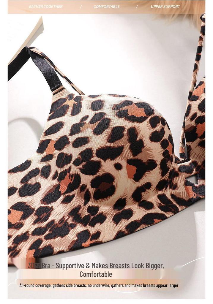 Leopard Print Push-Up Bra for Large Breasts: Slimming, Side Fat-Gathering, Anti-Sag, Sexy Back Design