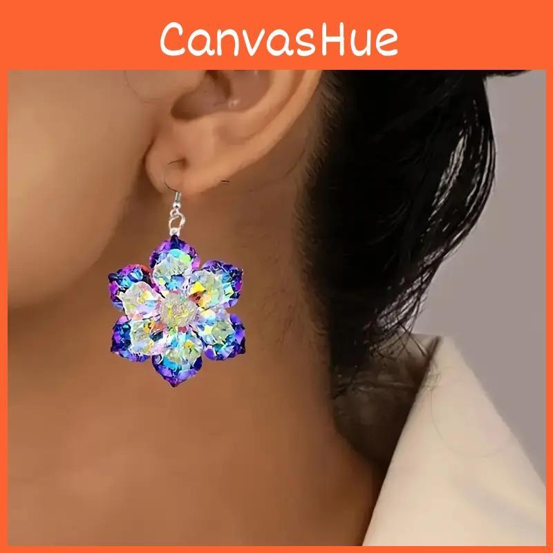 Winter Season Artistic Acrylic Earrings With Crystal Clear Snowflake And Leaf Patterns For Women