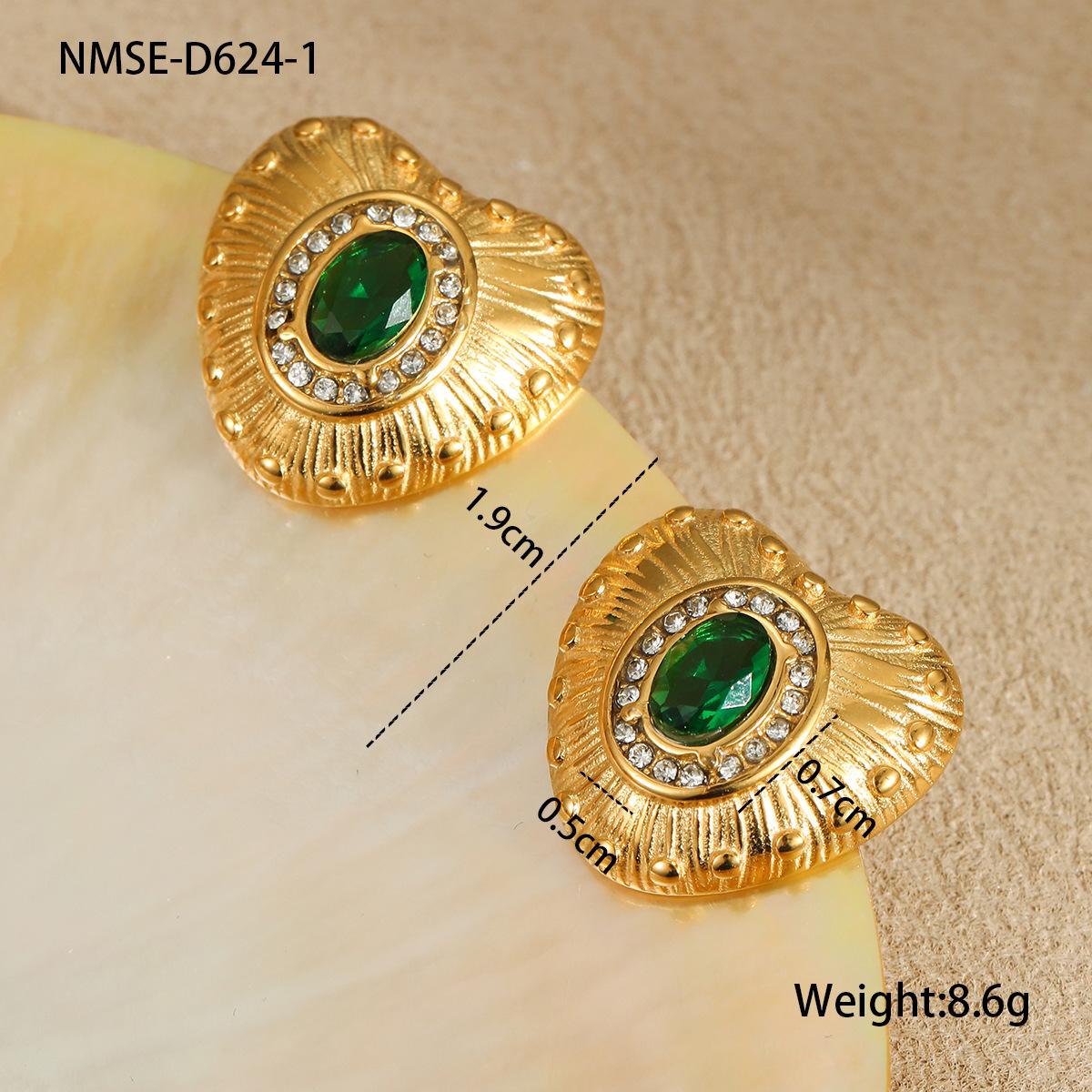 GEMCHIC Women s Vintage Emerald Zircon Stainless Steel Earrings 18K Gold Plated Light Luxury Earrings for Women