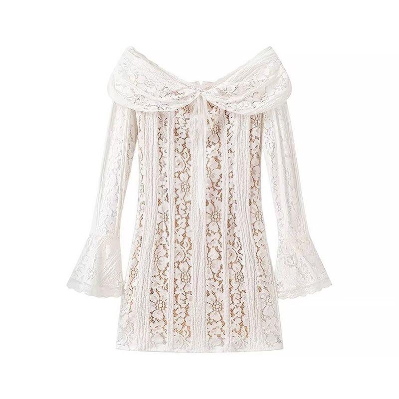 

Autumn Story House Same Style Pure Desire Fairy off-Shoulder Lace Tube Top Dress Bell Sleeve Hip Skirt White short L