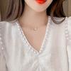 Women's V-neck Beaded Embossed Chiffon Shirt Summer Fashion Versatile Loose and Slim Bubble Short Sleeve Tops