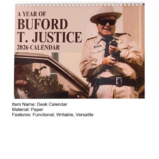 Šerif Buford 2026 Stolní kalendář Téma Smokey & Bandit Vintage Filmové Umění s Měsíčními Rozvrženími Vtipný Nostalgický Stolní Kalendář Kancelářská Dekorace Dárek