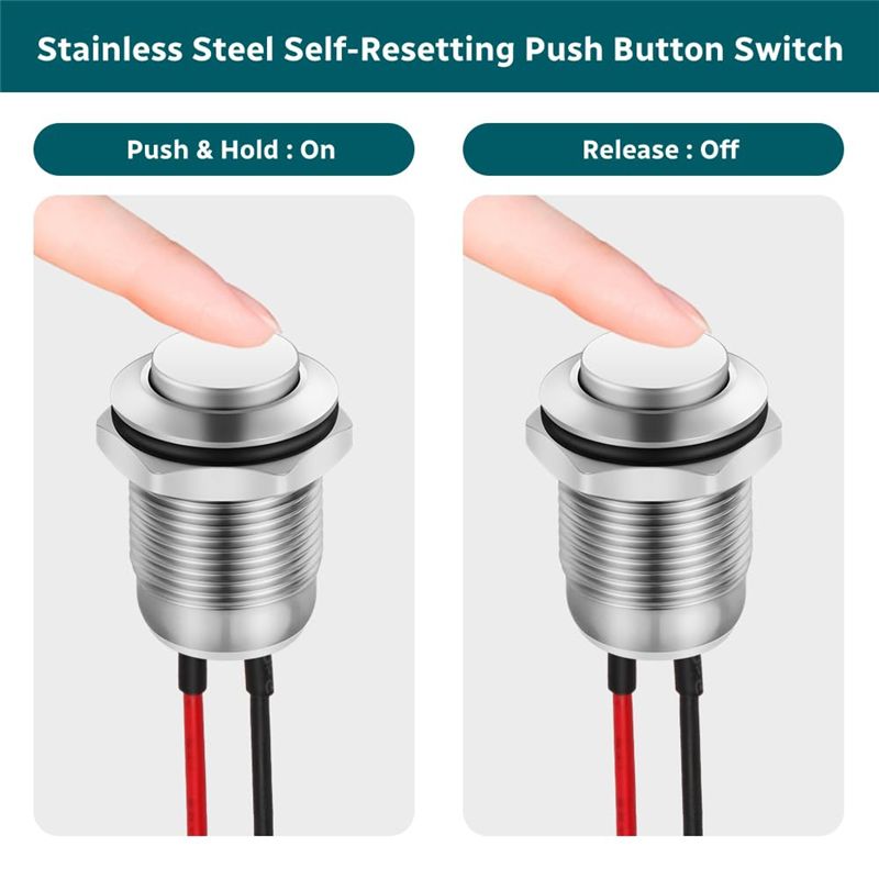 AEE4-6Pcs Pressure Switches,12 Mm Momentary Pressure Switch, Metal Waterproof Button, Protruding Pressure Switch With Wire