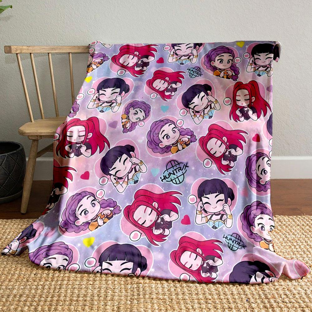 "Cartoon Girls Pattern with Hearts" Patterned blanket, flannel, suitable for all seasons, home decor, warm and cozy