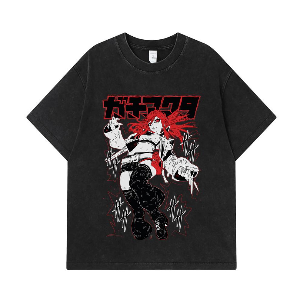 275 GSM Washed T-shirts 100% Cotton Gachiakuta V6 Riyo White Print Unisex Heavy Cotton T Shirt