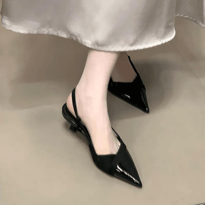 French pointed head temperament suede splicing bag head sandals wine glass heel summer new rear strap women's shoes commute