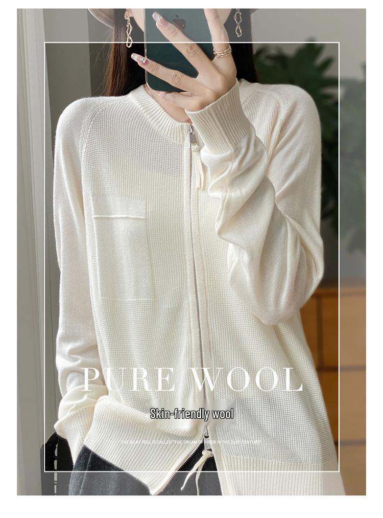 Women's Premium Wool Zip Cardigan - Soft, Slimming, Loose Fit, Autumn/Winter Knit Sweater