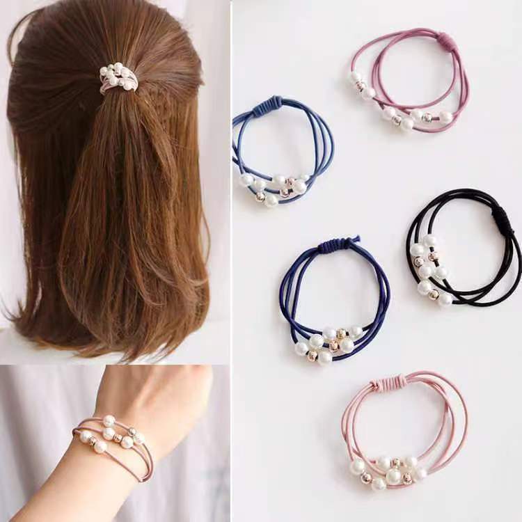 Simulated Pearl Scrunchies Hair Accessories For Women Fashion Multilayer Elastic Rubber Bands Girls Ponytail Holder Tiara