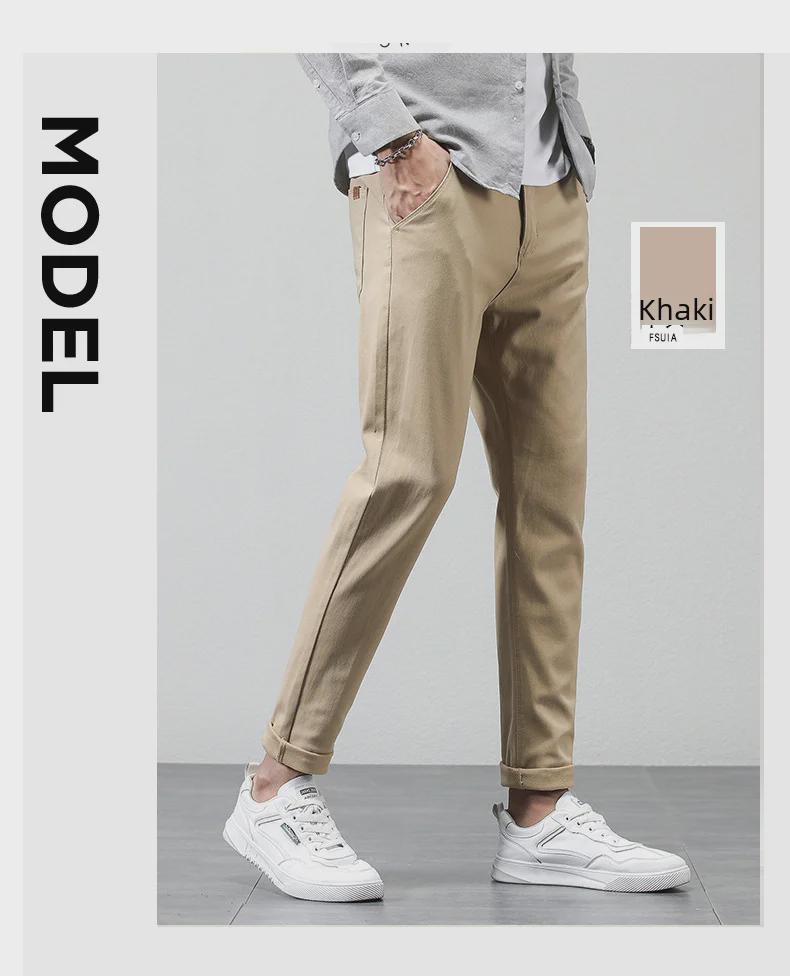 Herren Elastische Baumwollhose mit geradem Bein - Unifarben, Vielseitig, Frühling/Herbst, Koreanischer Stil (2023)