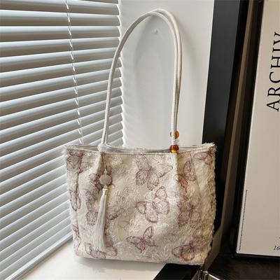 Chinese Style Embroidery Literary Ink Painting Small Fresh Canvas Bag Women's Shoulder Bag Handbag Fairy Van Tote Bag Trendy