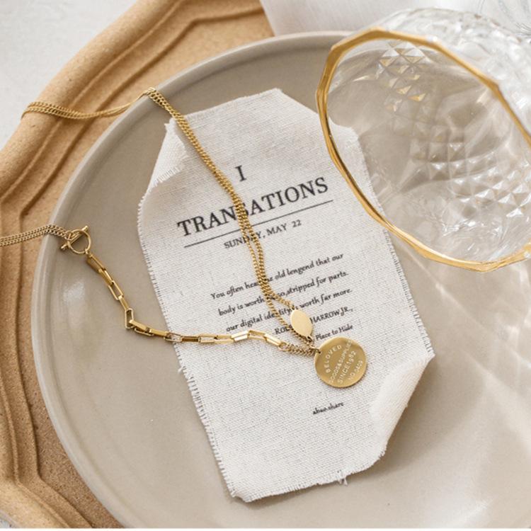 Initial Round Pendant Titanium Steel Sweater Necklace for Women - Versatile & Trendy Jewelry